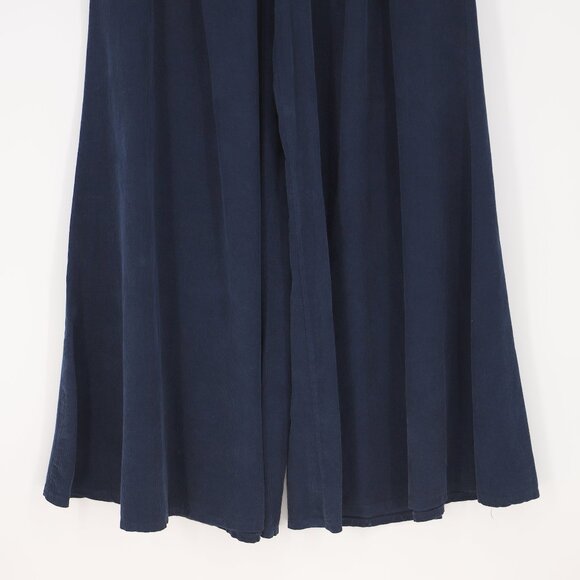 NWT MADE IN ITALY Corduroy Wide Leg Palazzo Pant Navy Elastic Waist OS - Picture 3 of 9